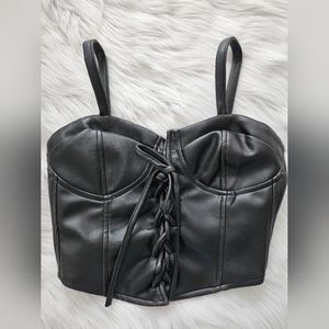 Rubies black faux leather lace up vinyl stretch bustier harley small RARE